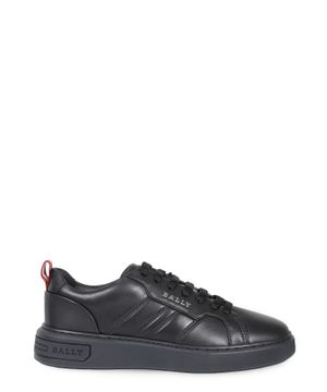 Lace-up design black leather sneakers with logo detail