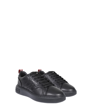 Lace-up design black leather sneakers with logo detail