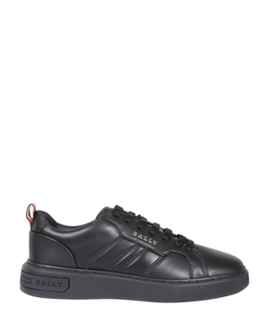 Lace-up design black leather sneakers with logo detail