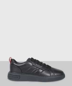 Lace-up design black leather sneakers with logo detail