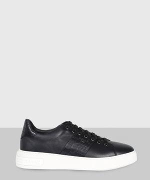 Lace-up design logo detail leather sneakers in black