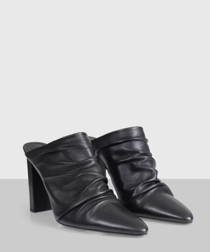 "Ulla" draped leather mules in black