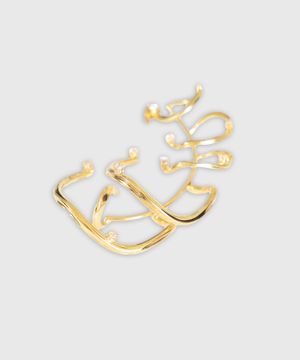 Wavy pattern gold-tone hoop earrings with crystal embellishments