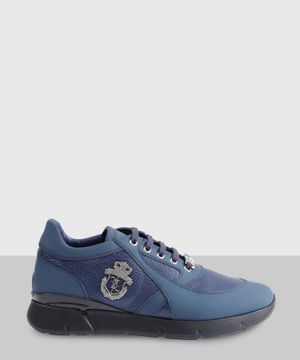 Lace-up design navy sneakers with logo