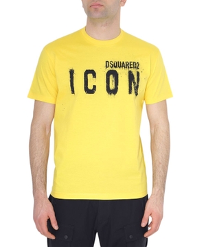 Sarı rəngli loqo printli t-shirt