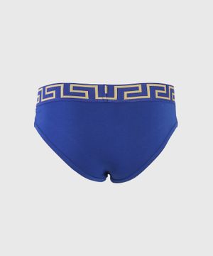 Blue beach brief with logo print waistband