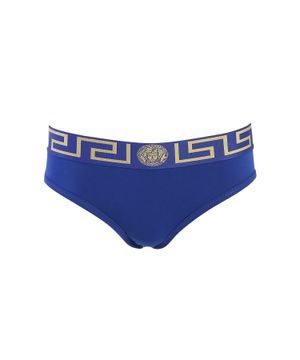 Blue beach brief with logo print waistband