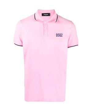 Pink short sleeve logo patch polo 