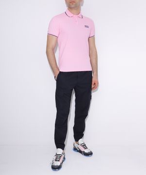 Pink short sleeve logo patch polo 