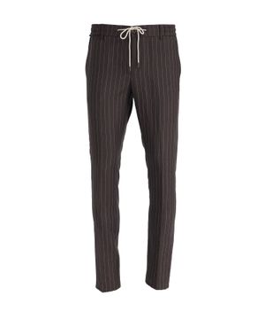 Striped elastic waist trousers in brown