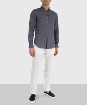 Long sleeve linen shirt in gray