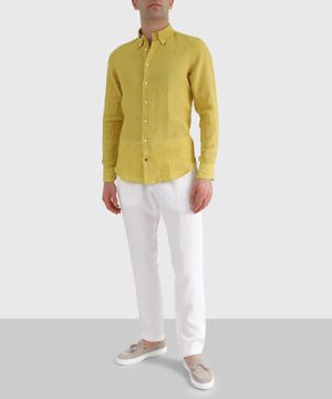 Long sleeve linen shirt in yellow