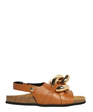 Chain detail leather sandals in brown