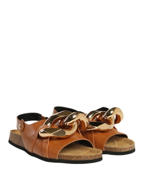 Chain detail leather sandals in brown