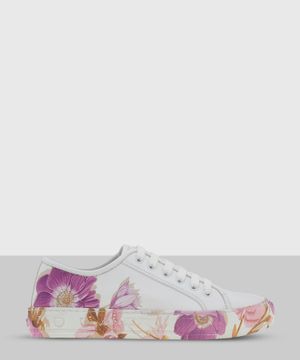 Floral print leather sneakers