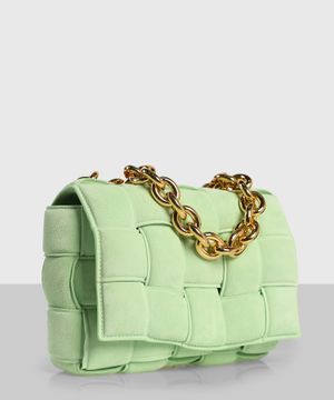 "Chain Cassette" suede shoulder bag in green