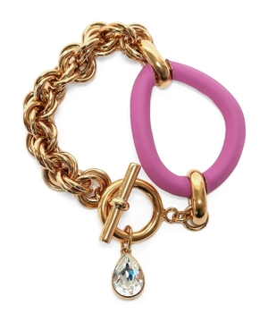 Gold-tone oversized link chain bracelet with crystal