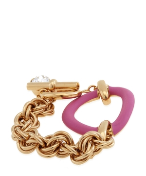 Gold-tone oversized link chain bracelet with crystal