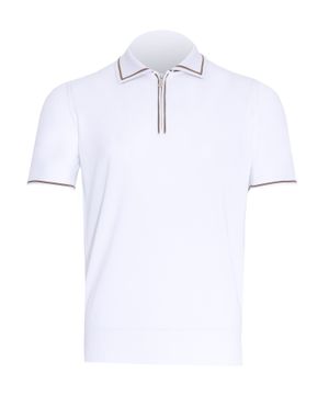 Striped design short sleeve polo t-shirt in white