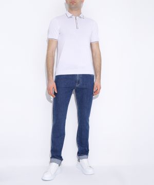 Striped design short sleeve polo t-shirt in white