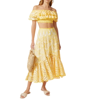 High-waisted midi skirt in yellow