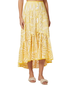 High-waisted midi skirt in yellow