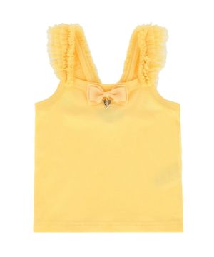 Ruched design bow detail t-shirt in yellow