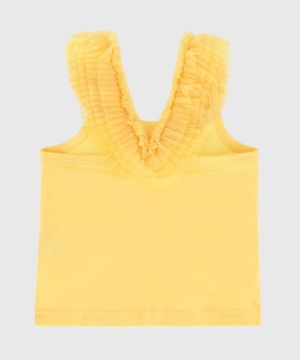 Ruched design bow detail t-shirt in yellow