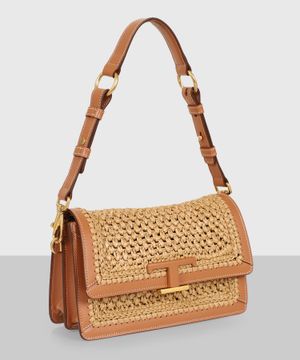 Woven shoulder bag in light-brown