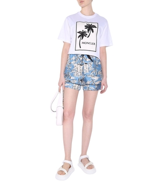 Graphic-print silk shorts in blue