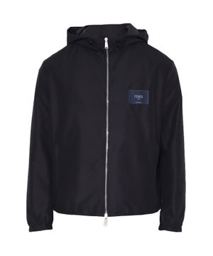 Black logo-patch hooded jacket