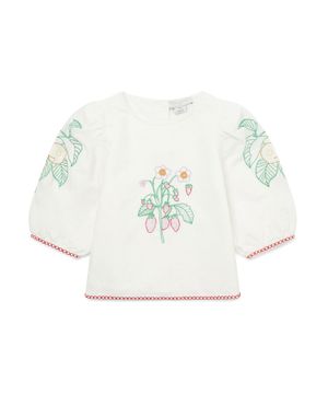 Flower embroidered linen & cotton top