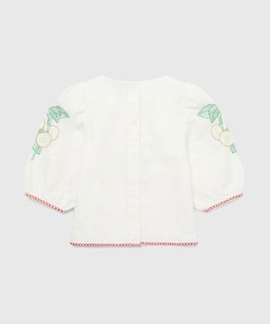 Flower embroidered linen & cotton top