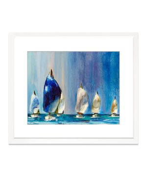 ''Sailing Regatta'' oil on canvas painting of yachts at sea