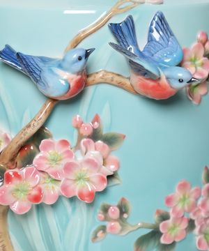 ''Bluebird On Apple'' birds embellished vase