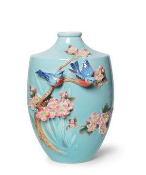 ''Bluebird On Apple'' birds embellished vase