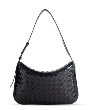 Flap woven leather design shoulder bag