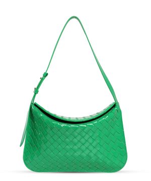 Flap woven leather design shoulder bag