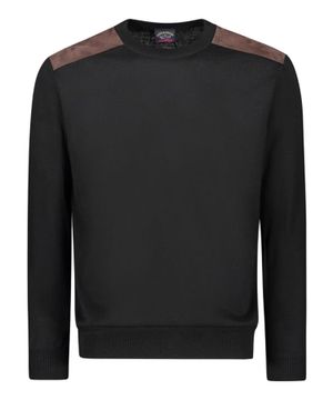 Wool crewneck jumper with leather details