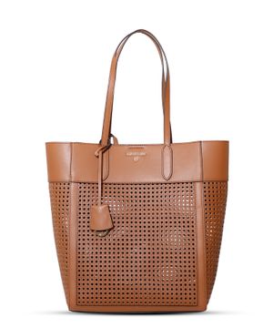 Mesh-trim leather shoulder bag