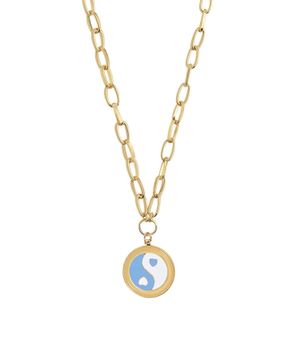 Gold Blue Yin Yang necklace