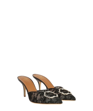 Crystal embellished lace pumps