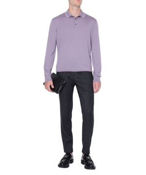 Three buttoned long sleeve polo-sweater