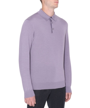 Three buttoned long sleeve polo-sweater
