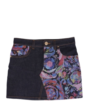 Printed denim skirt