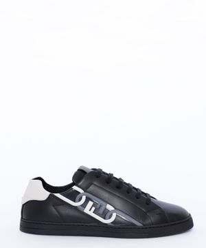 Logo printed sides leather sneakers