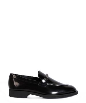 Leather loafers with metal buckle