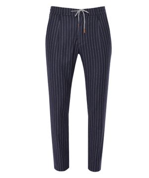 Straight-fit striped trousers with drawstring and elastic waist