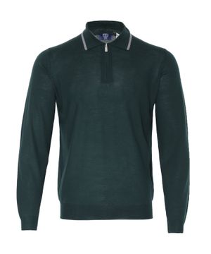 Wool polo shirt with long sleeves and zip collar