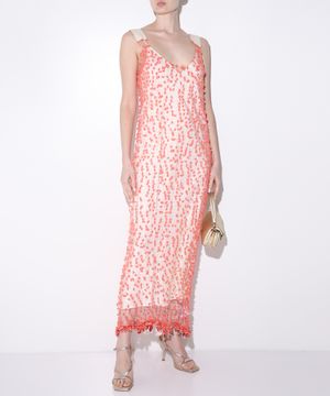 Mesh-trim long dress